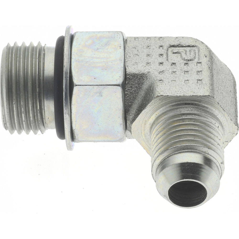 Parker Steel Flared Tube 90 Deg Straight Thread Elbow: 3/8" OD, 37 deg Flared Angle - KP65466