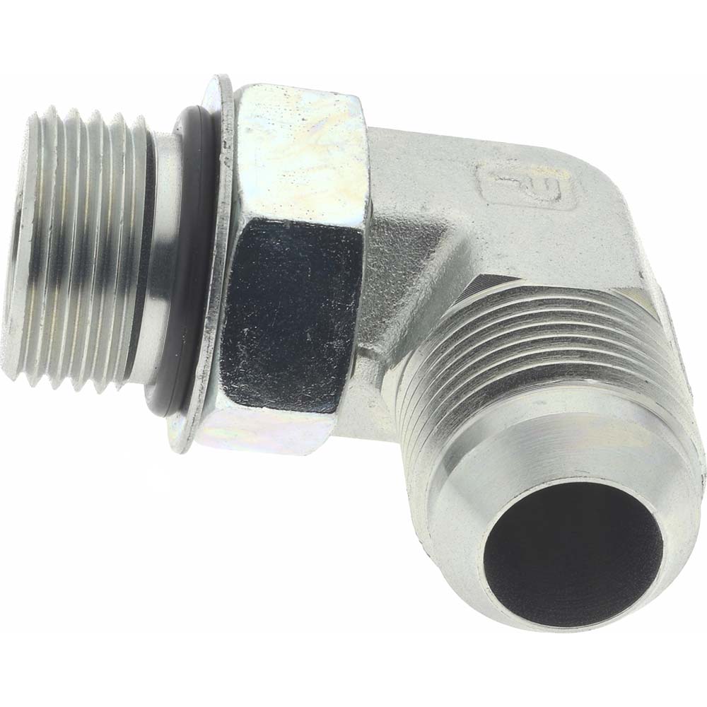 Parker Steel Flared Tube 90 Deg Straight Thread Elbow: 3/8" OD, 37 deg Flared Angle - KP65466