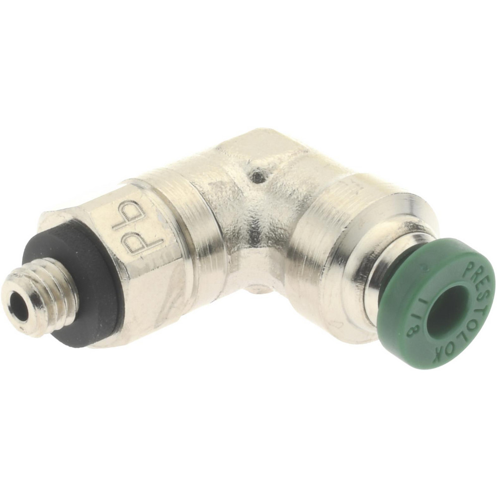 Parker Push-to-Connect Push-to-Connect x Male NPTF Fitting: 90 deg Swivel Elbow, #10-32 Thread, NPTF, 1/8" OD - 169PLP-2-0