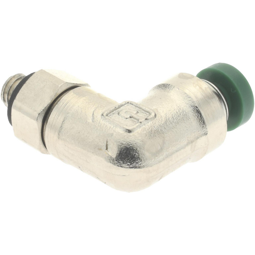 Parker Push-to-Connect Push-to-Connect x Male NPTF Fitting: 90 deg Swivel Elbow, #10-32 Thread, NPTF, 1/8" OD - 169PLP-2-0