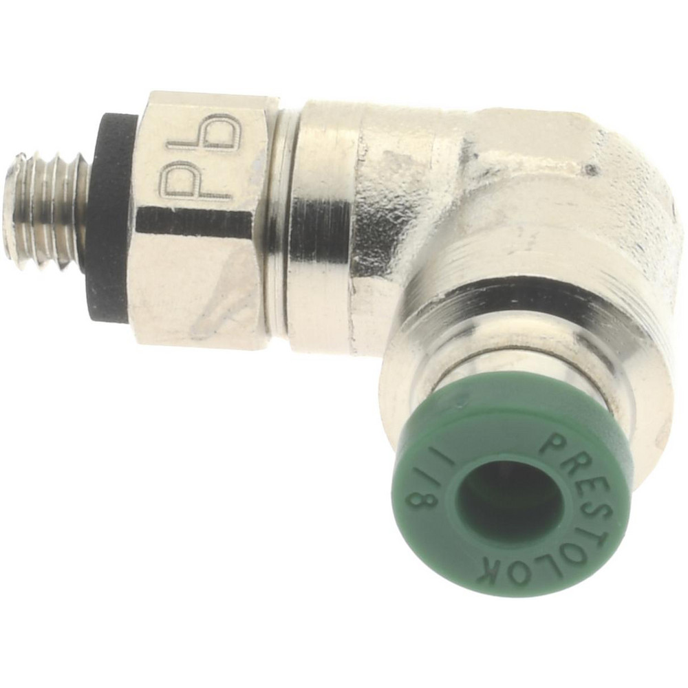 Parker Push-to-Connect Push-to-Connect x Male NPTF Fitting: 90 deg Swivel Elbow, #10-32 Thread, NPTF, 1/8" OD - 169PLP-2-0