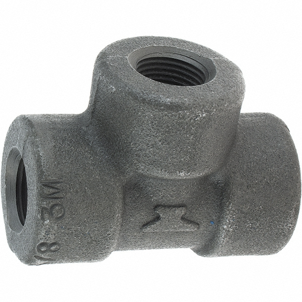 Anvil Black Pipe Fittings: Tee, 3/8", Threaded, Forged Carbon Steel - 0361119407