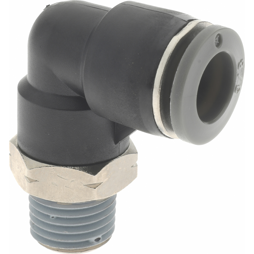 Parker Push-to-Connect Tube x MNPT x Tube x Male Fitting: 90 deg Swivel Elbow, 3/8" OD - PF-00058