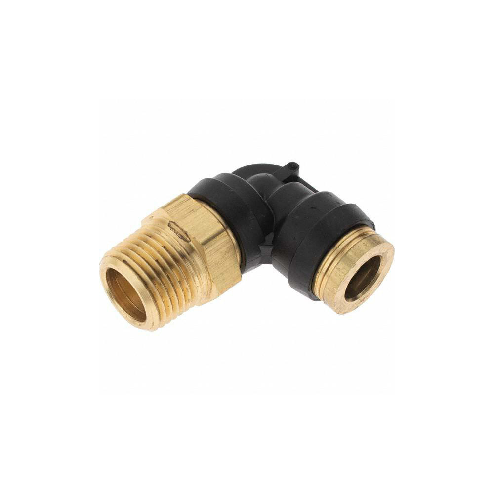 Parker Push-to-Connect Tube x MNPT x Tube x Male Fitting: 90 deg Swivel Elbow, 3/8" OD - PF-00058