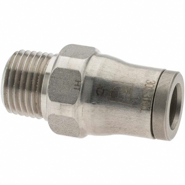 Parker Push-to-Connect Tube x MNPT x Tube x Male Fitting: Connector, NPT, 1/4" OD - 38055611