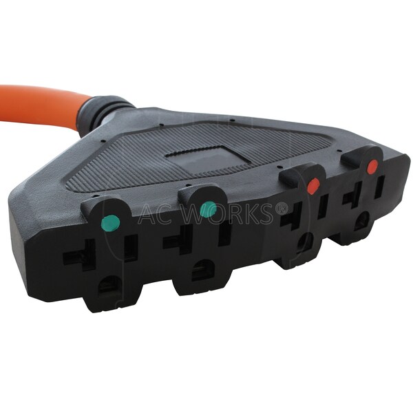 Ac Works 1.5ft L14-30P 4-Prong 30A Plug to 4 NEMA 5-15/20R 20A Adapter Cord - L1430F520-018