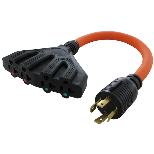 Ac Works 1.5ft L14-30P 4-Prong 30A Plug to 4 NEMA 5-15/20R 20A Adapter Cord - L1430F520-018