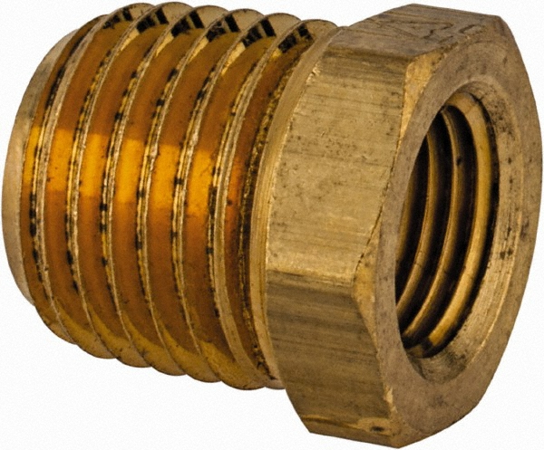 Merit Brass Brass Pipe Bushing: 3/8 x 1/4" Fitting, Threaded, MNPT x FNPT, Class 125 - BS114-0604