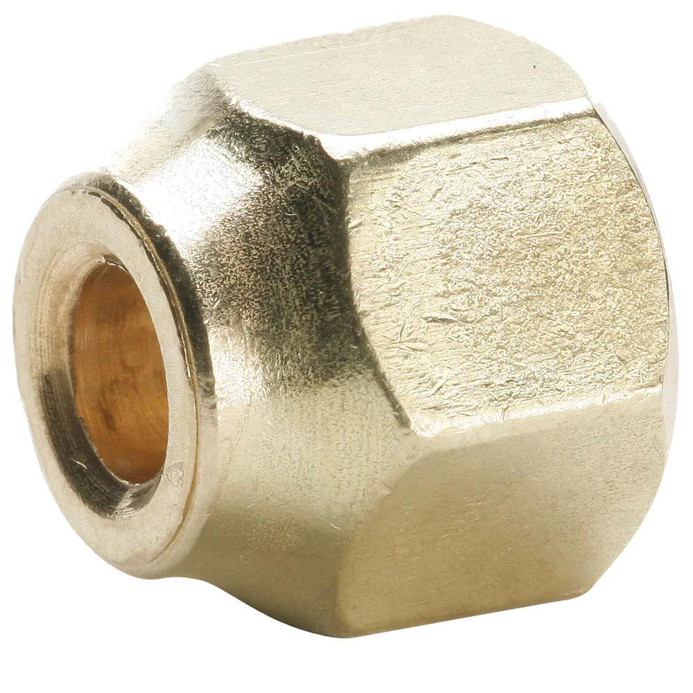 Parker Brass Flared Tube Short Nut: 1/4" OD, 7/16-20 Thread, 45 deg Flared Angle - 41FS-4