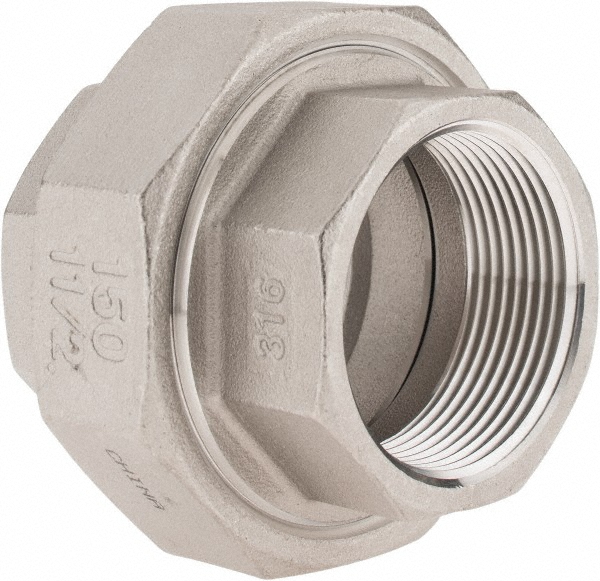 Merit Brass Pipe Union: 1-1/2", 304 Stainless Steel - K487-24