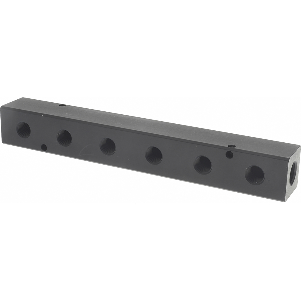 SMC PNEUMATICS Manifold: 3/8" Inlet, 1/4" Outlet, 2 Inlet Ports, 6 Outlet Ports - KM11-07-11-6