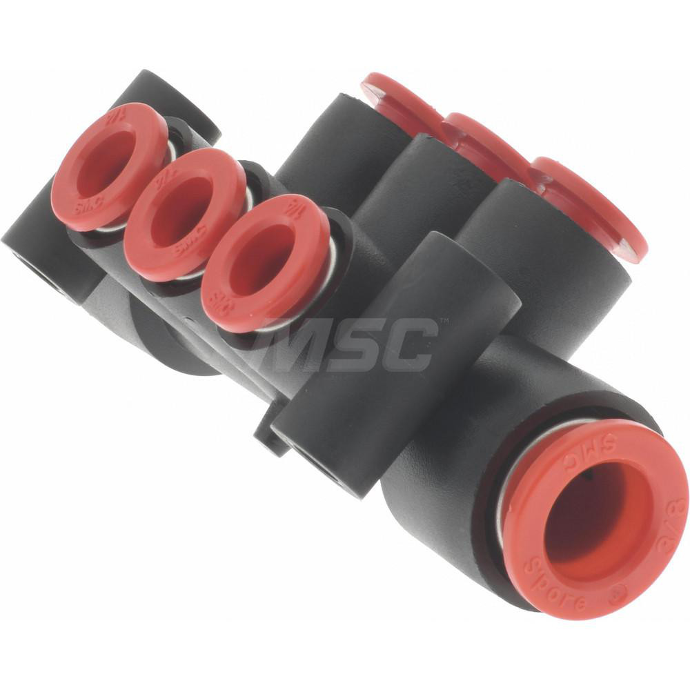 SMC PNEUMATICS Manifold: 3/8" Inlet, 1/4" Outlet, 2 Inlet Ports, 6 Outlet Ports - KM11-07-11-6