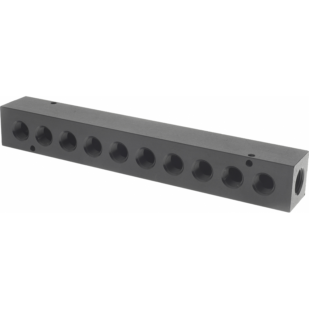 SMC PNEUMATICS Manifold: 3/8" Inlet, 1/4" Outlet, 2 Inlet Ports, 6 Outlet Ports - KM11-07-11-6
