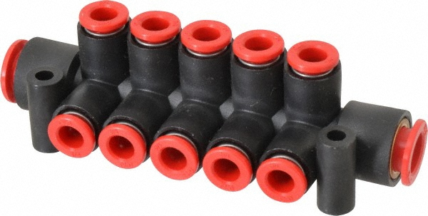SMC PNEUMATICS Manifold: 3/8" Inlet, 1/4" Outlet, 2 Inlet Ports, 6 Outlet Ports - KM11-07-11-6