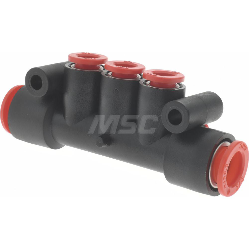 SMC PNEUMATICS Manifold: 3/8" Inlet, 1/4" Outlet, 2 Inlet Ports, 6 Outlet Ports - KM11-07-11-6