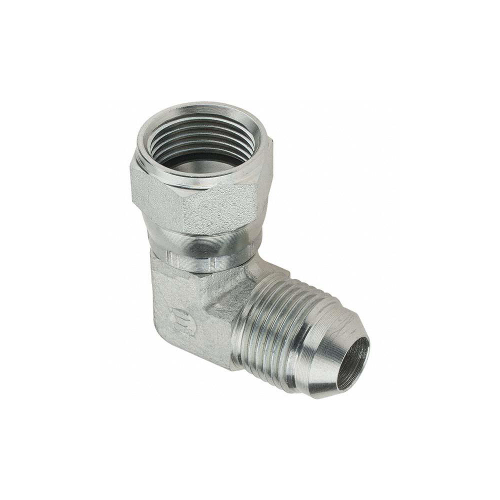 Brennan Steel Flared Tube 90 Deg Swivel Elbow: 1/2" OD, 3/4-16 x 3/4-16 Thread, 37 deg Flared Angle - 10613