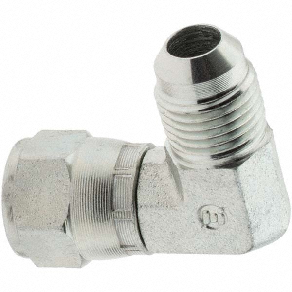 Brennan Steel Flared Tube 90 Deg Swivel Elbow: 1/2" OD, 3/4-16 x 3/4-16 Thread, 37 deg Flared Angle - 10613
