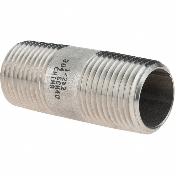Value Collection Stainless Steel Pipe Nipple: 1/2" Pipe, Grade 304 & 304L - 4BN1/2*41/2