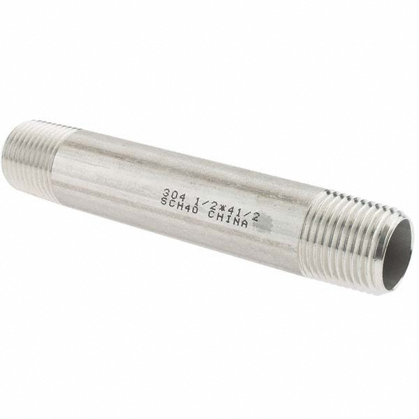 Value Collection Stainless Steel Pipe Nipple: 1/2" Pipe, Grade 304 & 304L - 4BN1/2*41/2