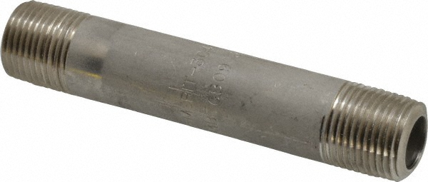 Merit Brass Stainless Steel Pipe Nipple: 3/8" Pipe, Grade 304 & 304L - 4506-350