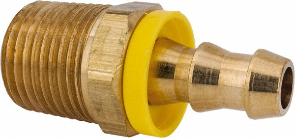 CerroBrass Barbed Push-On Hose Male Connector: 1/4" NPT, Brass, 3/8" Barb - 30203