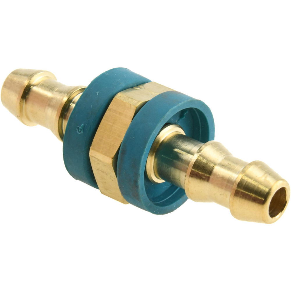 Eaton Barbed Push-On Hose Female Connector: 7/16-20 UNF, Brass, 1/4" Barb - 10004B-604