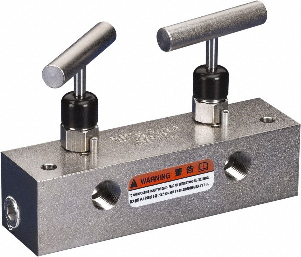 Made in USA Manifold: 1/4" Inlet, 1/8" Outlet, 2 Inlet Ports, 8 Outlet Ports, 6.25" OAL, 1" OAW, 1" OAH - PCM10-125-08B