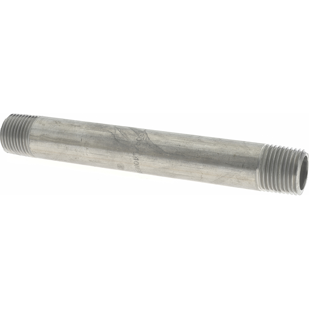Merit Brass Stainless Steel Pipe Nipple: 1/2" Pipe, Grade 304 & 304L - 4008-600