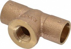 NIBCO Cast Copper Pipe Tee: 1/2" x 1/2" x 1/4" Fitting, C x C x F, Pressure Fitting - B145900