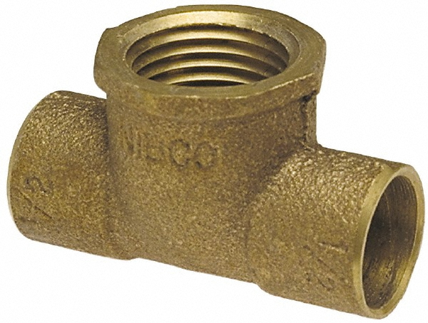 NIBCO Cast Copper Pipe Tee: 1/2" x 1/2" x 1/4" Fitting, C x C x F, Pressure Fitting - B145900