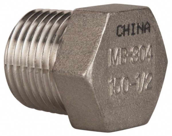 Made in USA Pipe Hex Plug: 1/2", 316 Stainless Steel - P-1/2-HP