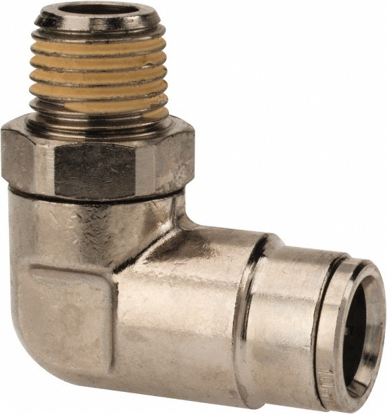 Norgren Push-to-Connect Tube x Male x Tube x Male BSPT Fitting: 90 deg Swivel Elbow Adapter, BSPT, 4.00 mm OD - 101470418