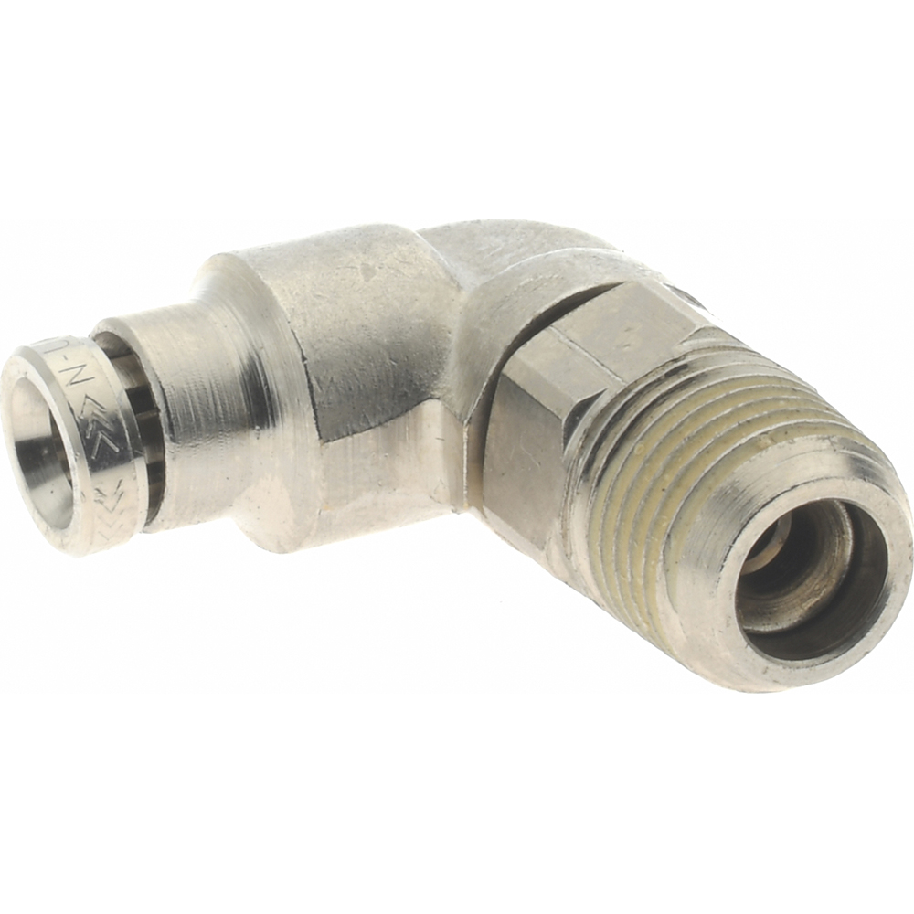 Norgren Push-to-Connect Tube x Male x Tube x Male BSPT Fitting: 90 deg Swivel Elbow Adapter, BSPT, 4.00 mm OD - 101470418
