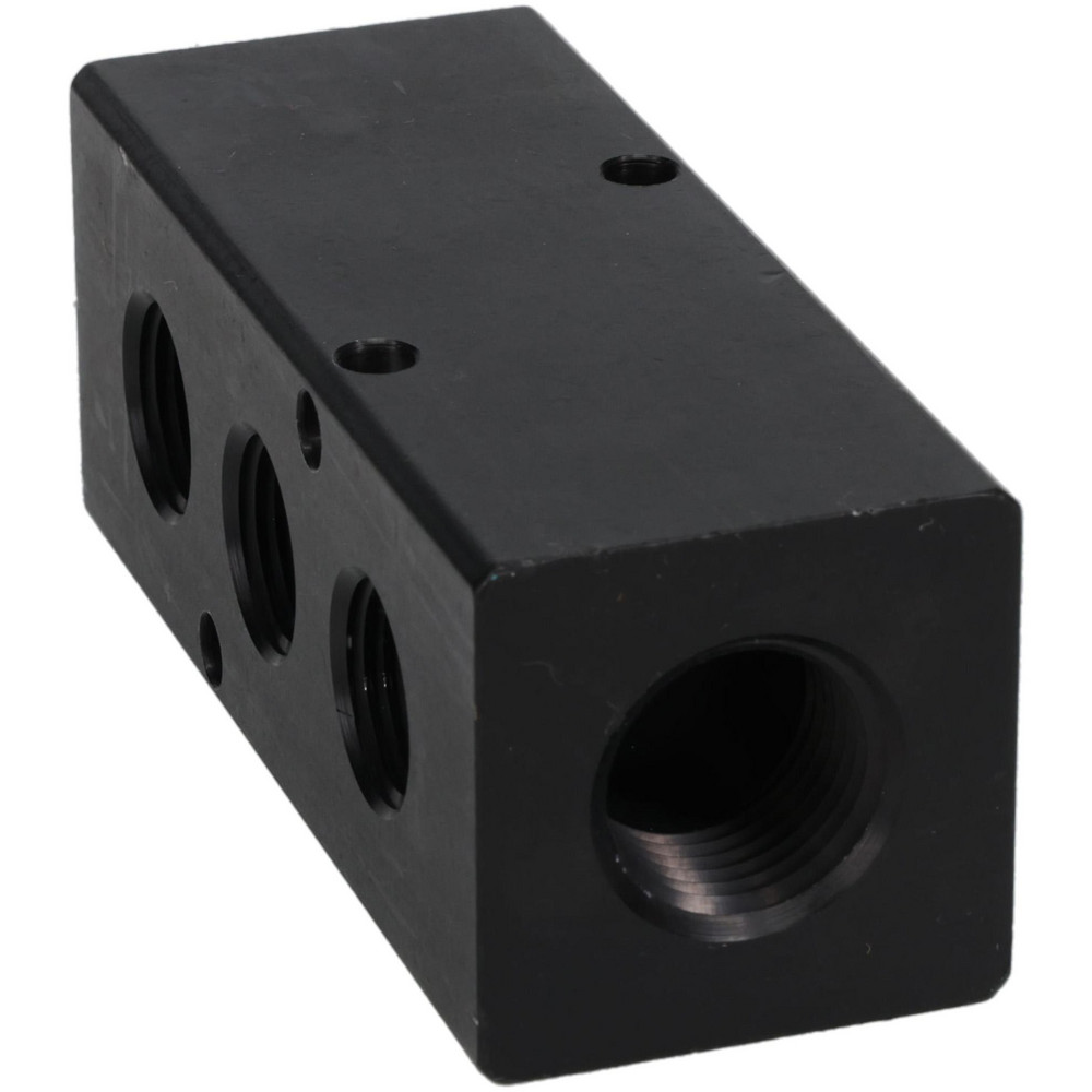 Made in USA Manifold: 1/2" Inlet, 3/8" Outlet, 2 Inlet Ports, 3 Outlet Ports, 3.75" OAL, 1.5" OAW, 1-1/2" OAH - PCM30-375-03B