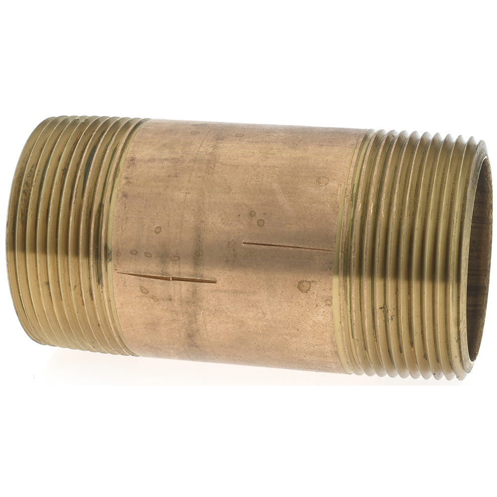Merit Brass Brass Pipe Nipple: Threaded on Both Ends, 3-1/2" OAL, 1-1/2" NPT - 2124-350