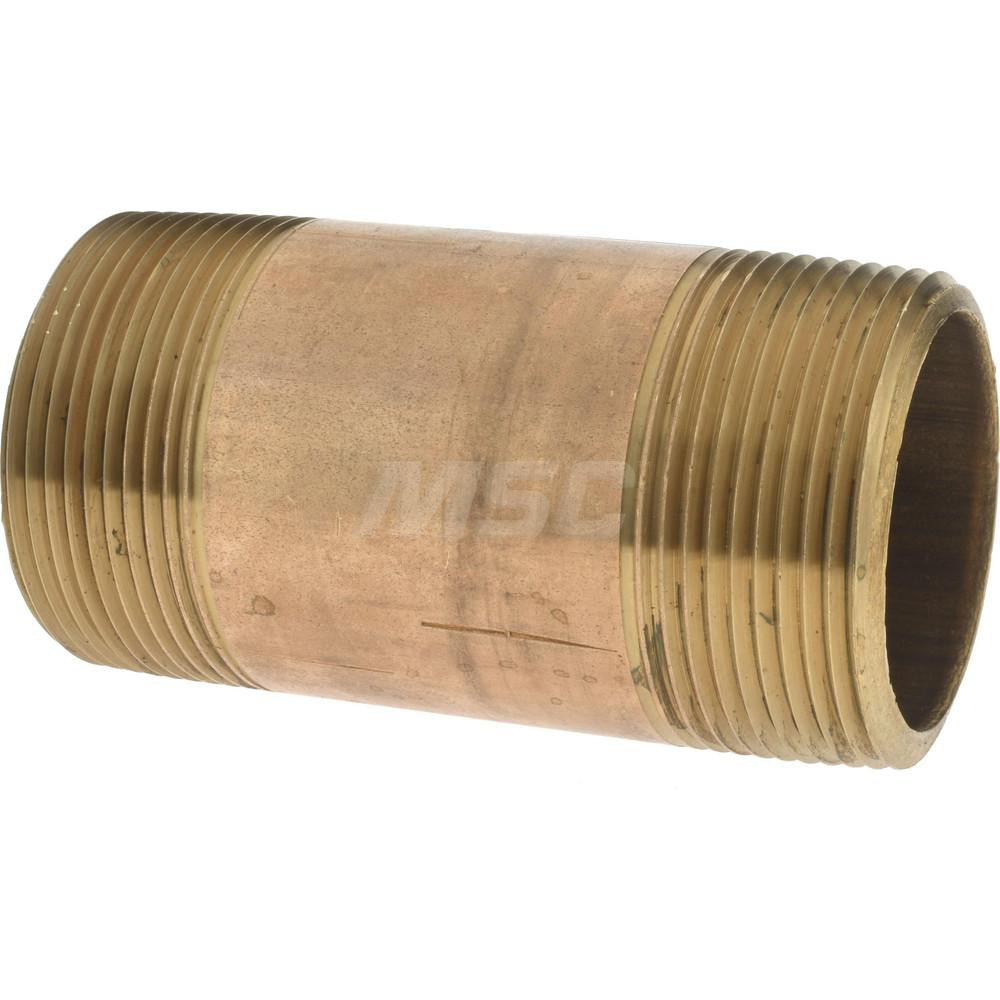 Merit Brass Brass Pipe Nipple: Threaded on Both Ends, 3-1/2" OAL, 1-1/2" NPT - 2124-350