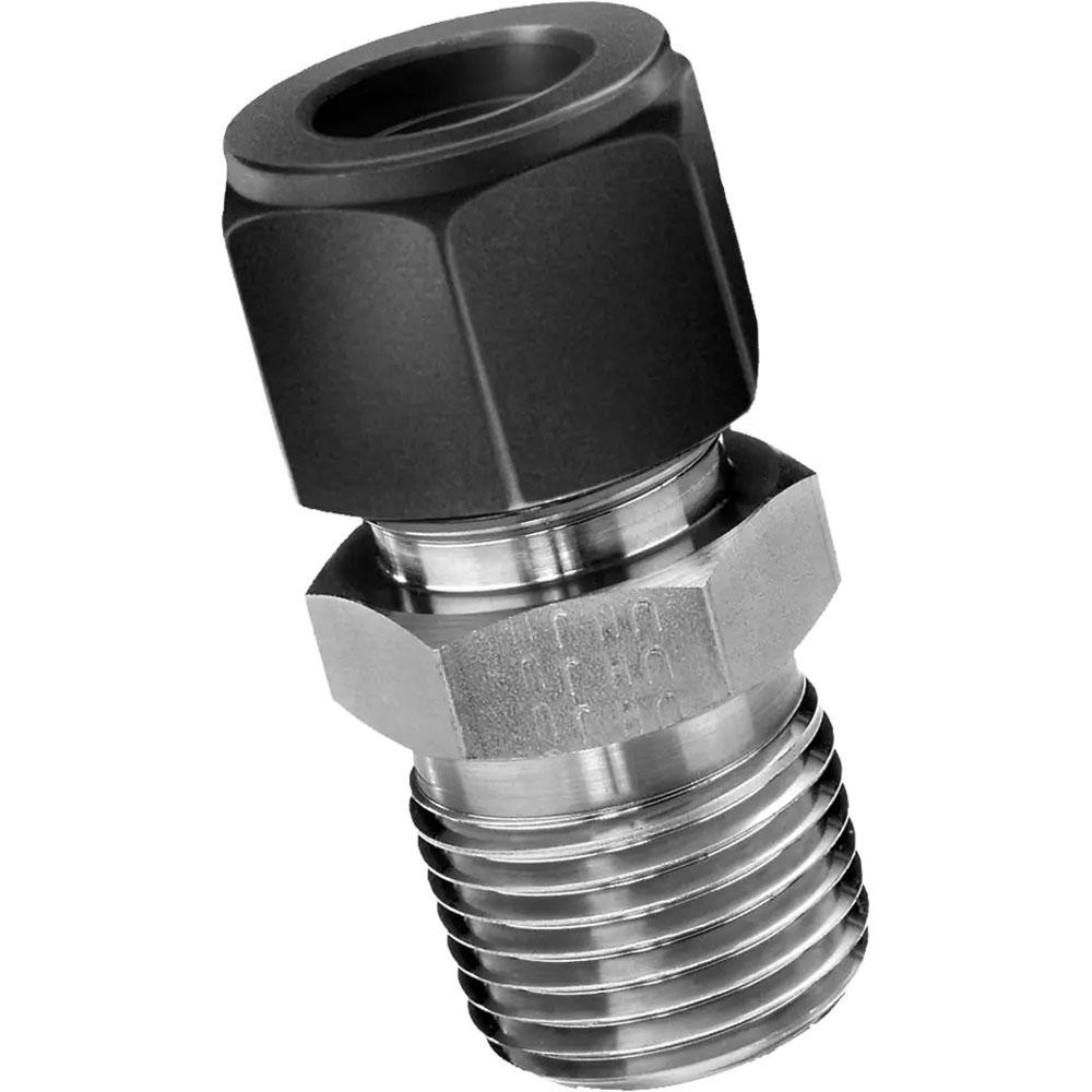 Parker Compression Tube Bulkhead Connector: 1/4" Tube OD, Compression x MNPT - 4-4 FH2BZ-SS