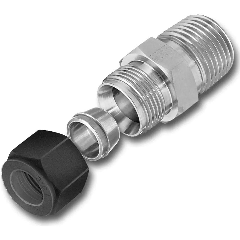 Parker Compression Tube Bulkhead Connector: 1/4" Tube OD, Compression x MNPT - 4-4 FH2BZ-SS