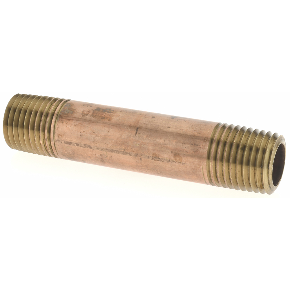 Merit Brass Brass Pipe Nipple: Threaded on Both Ends, 8" OAL, 1/4" NPT - 2104-800