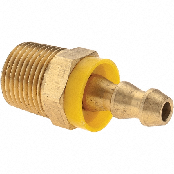 CerroBrass Barbed Push-On Hose Male Connector: 3/8" NPTF, Brass, 1/4" Barb - 30211