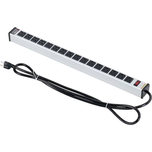 Global Industrial Power Strip, 16 Outlets, 15A, 24inL, 15ft Cord - 436950