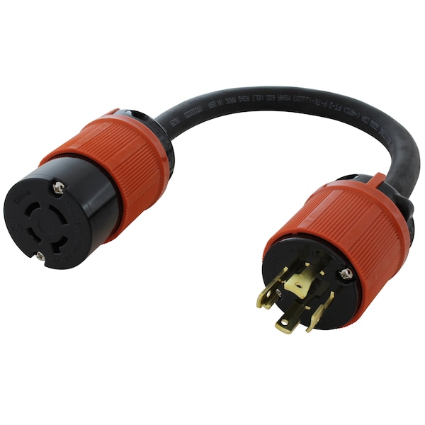 Ac Works 1.5ft 3-Phase 30A 250V L15-30P 4-Prong Plug to L15-20R Locking 3-Phase 20A 250V Connector - L1530L1520-018