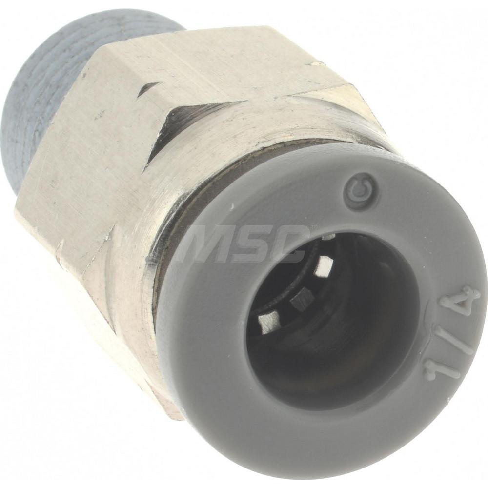 Norgren Push-to-Connect Tube x MNPT x Tube x Male Fitting: Straight Adapter, NPTF, 1/4" OD - C24250418
