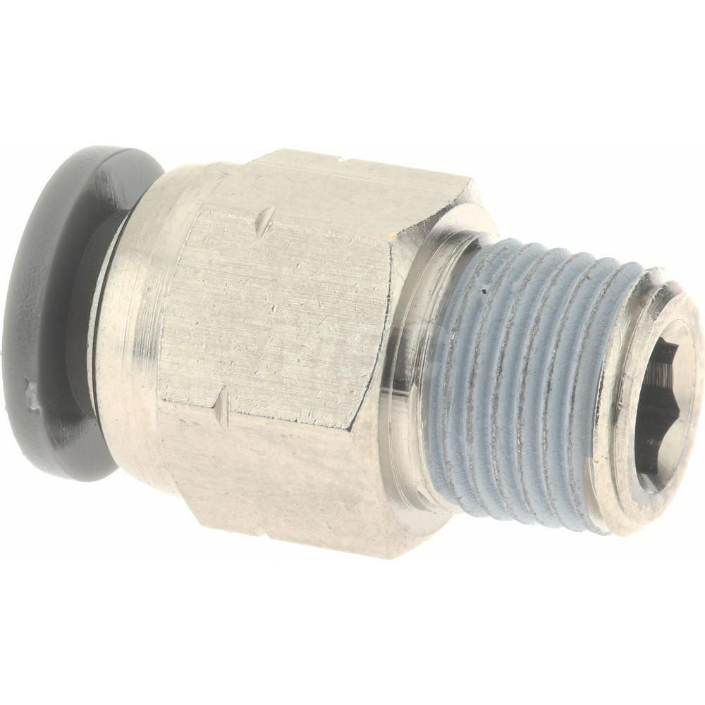Norgren Push-to-Connect Tube x MNPT x Tube x Male Fitting: Straight Adapter, NPTF, 1/4" OD - C24250418