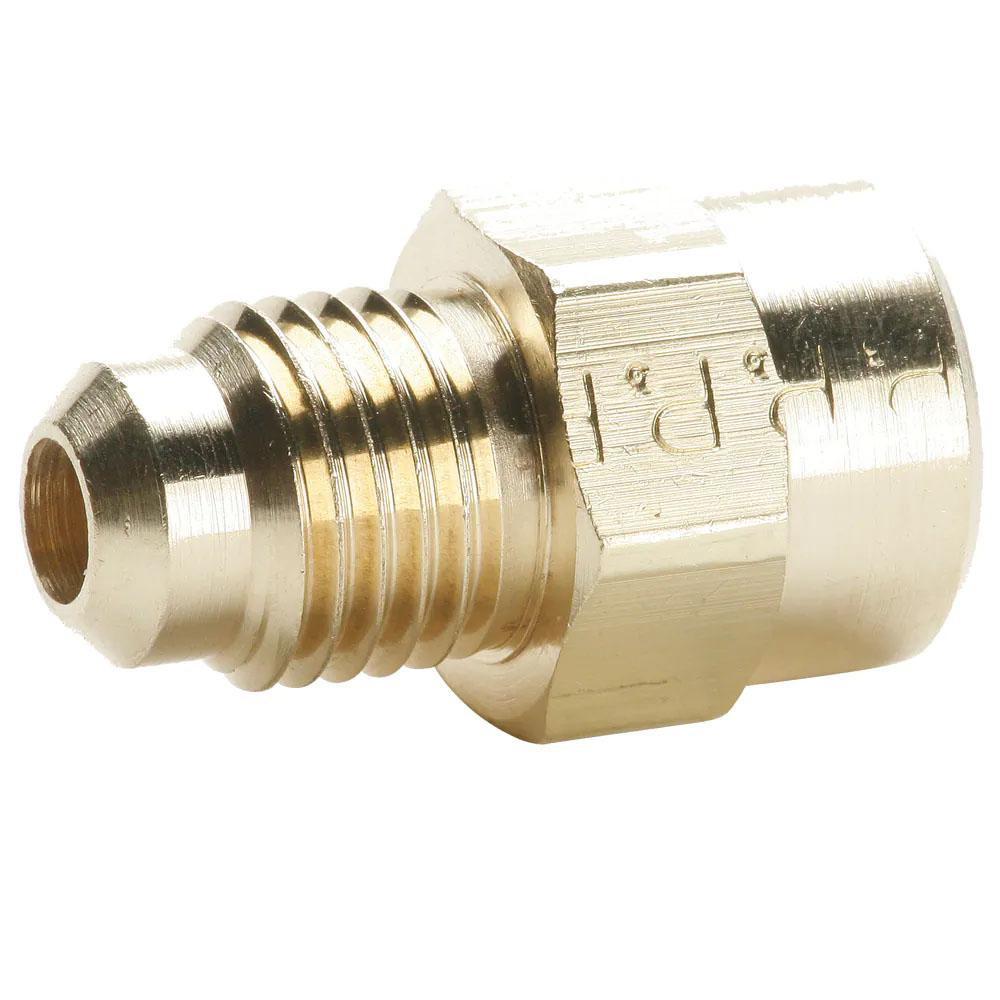 Parker Brass Flared Tube Female Connector: 1/4" OD, 1/4-18 Thread, 45 deg Flared Angle - 46F-4-4