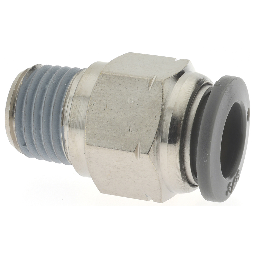 Norgren Push-to-Connect Tube x MNPT x Tube x Male Fitting: Straight Adapter, NPTF, 1/4" OD - C24250428