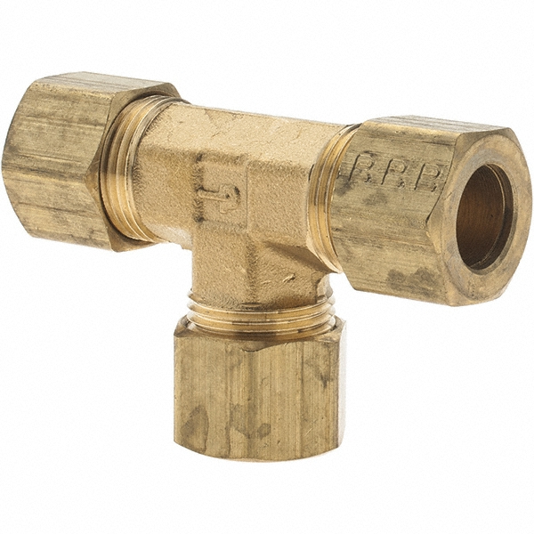 Parker Compression Tube Union Tee: 9/16-24, 3/8" Tube OD, Compression x Compression x Compression - 164C-6