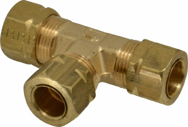 Parker Compression Tube Union Tee: 9/16-24, 3/8" Tube OD, Compression x Compression x Compression - 164C-6