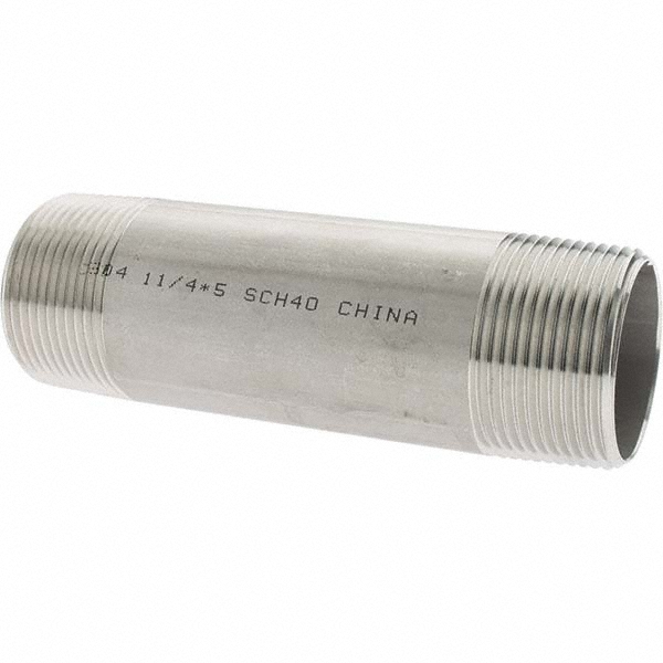 Value Collection Stainless Steel Pipe Nipple: 1-1/4" Pipe, Grade 304 & 304L - 4BN11/4*5