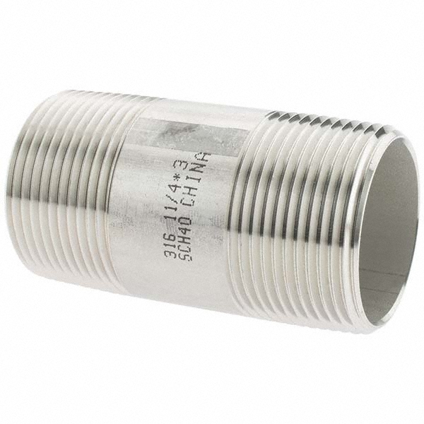 Value Collection Stainless Steel Pipe Nipple: 1-1/4" Pipe, Grade 304 & 304L - 4BN11/4*5